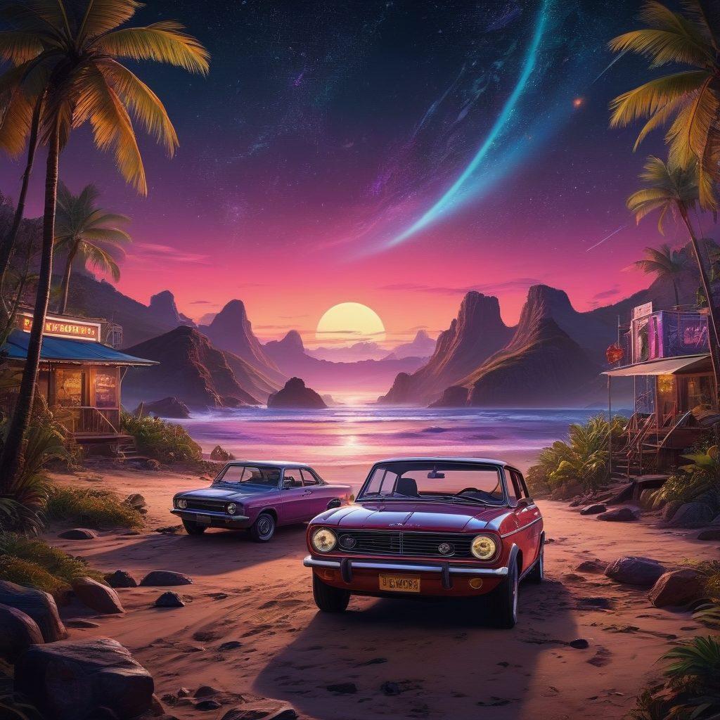 A vibrant cinematic landscape showcasing an iconic film reel unrolling across a starry night sky, highlighting various genres like action, romance, and sci-fi with mini-movie posters emerging from the reel. Include dynamic futuristic elements like neon lights and film clapperboards, conveying excitement and anticipation for upcoming releases. The scene should reflect a sense of exploration and creativity within the cinematic universe. super-realistic. vibrant colors. dark background.